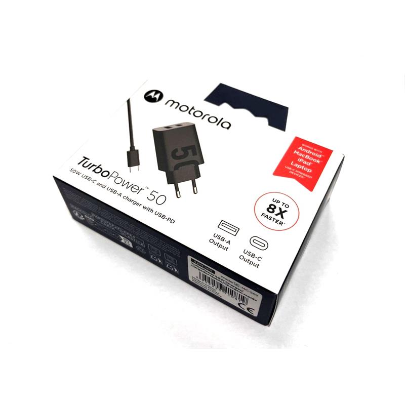 ŁADOWARKA MOTOROLA USB-A/C+ KABEL USB-C 50W BLACK -15416